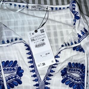 Zara White Blouse with Blue Embroidery
